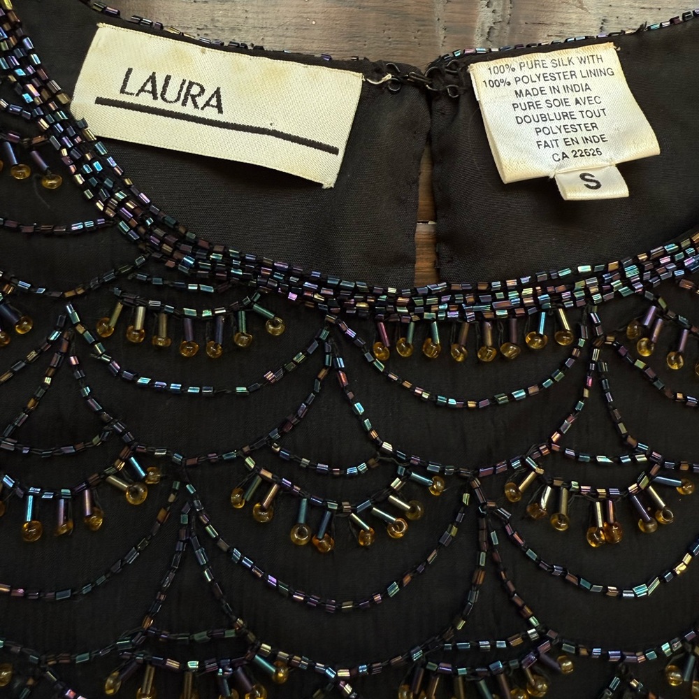 Vintage 80s Silk Beaded Top - Picture 3 of 4